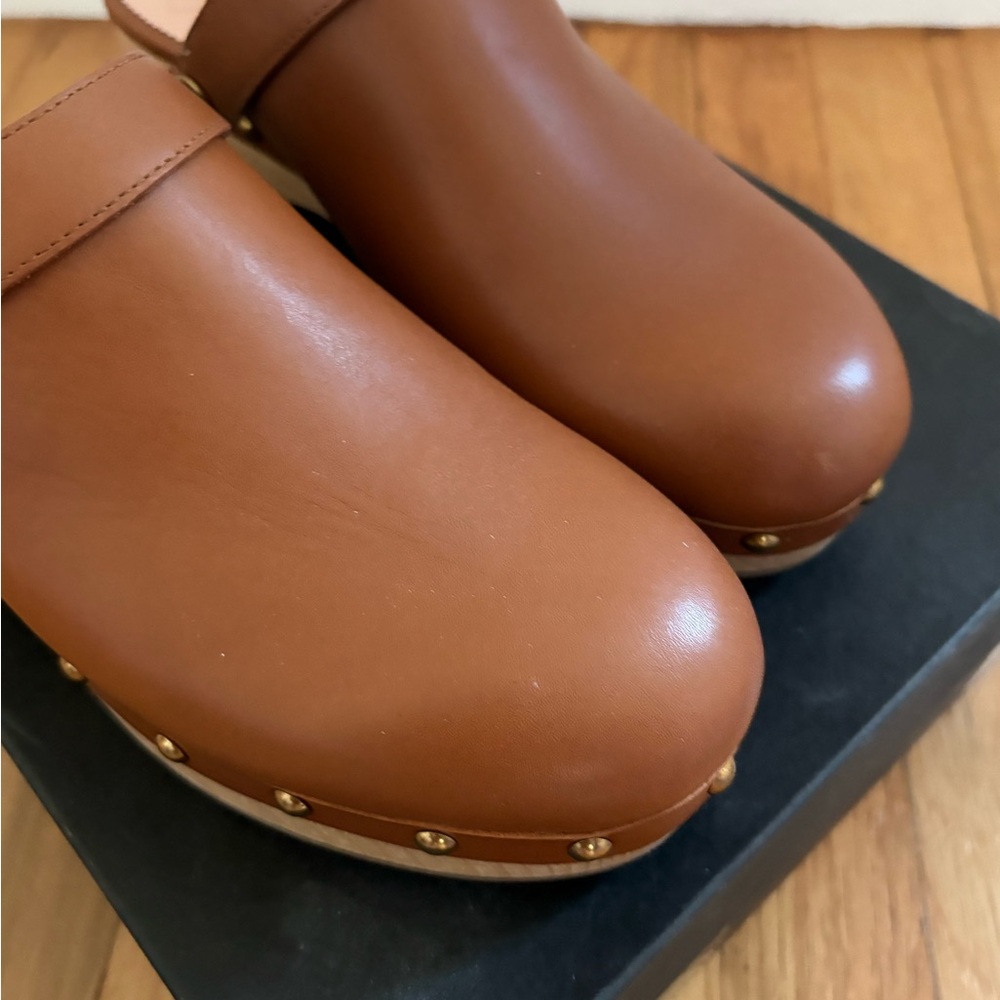 J. Crew Cognac Leather Studded Clog Mules - Picture 3 of 8